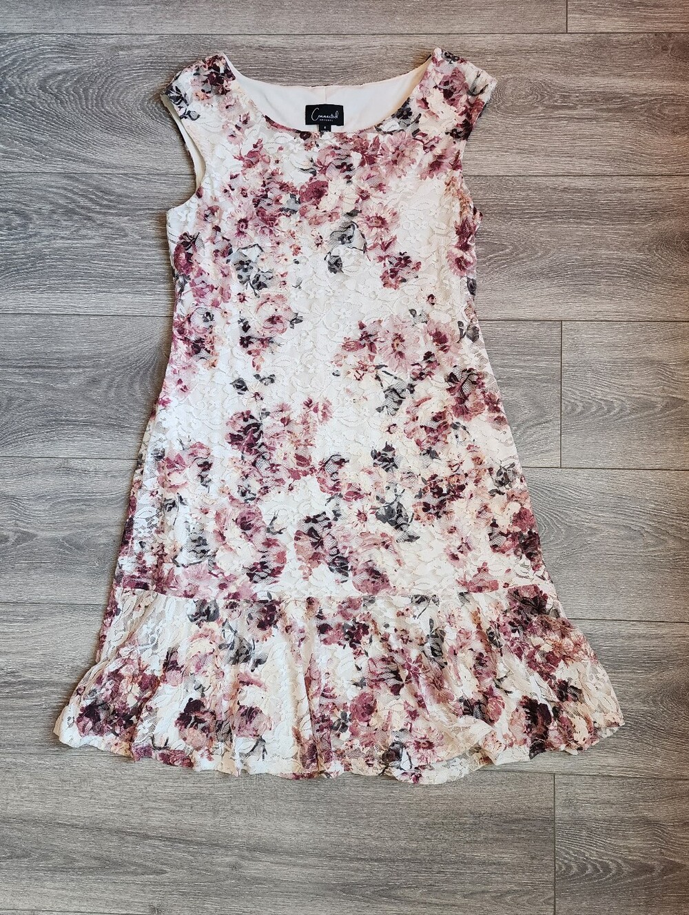 White Dress With Floral Lace Overlay Flounce Hem Romantic Cottagecore